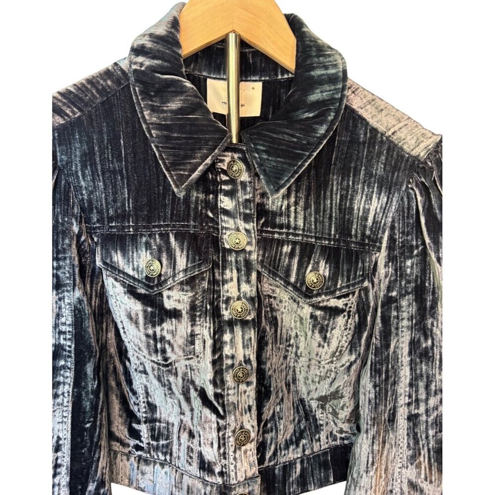 Cinq à Sept Dillon Cropped Crushed Velvet Jacket – Slate Gray Blue XS NEW - Picture 5 of 16